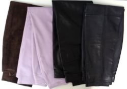 Designer Clothes, 4 pairs of leather trousers to comprise Escada lilac leather size 36 (W 30" L29.