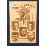 Postcard, Advertising, Cycling, sepia postcard for the 37th Tour de France 1950 showing 6 riders