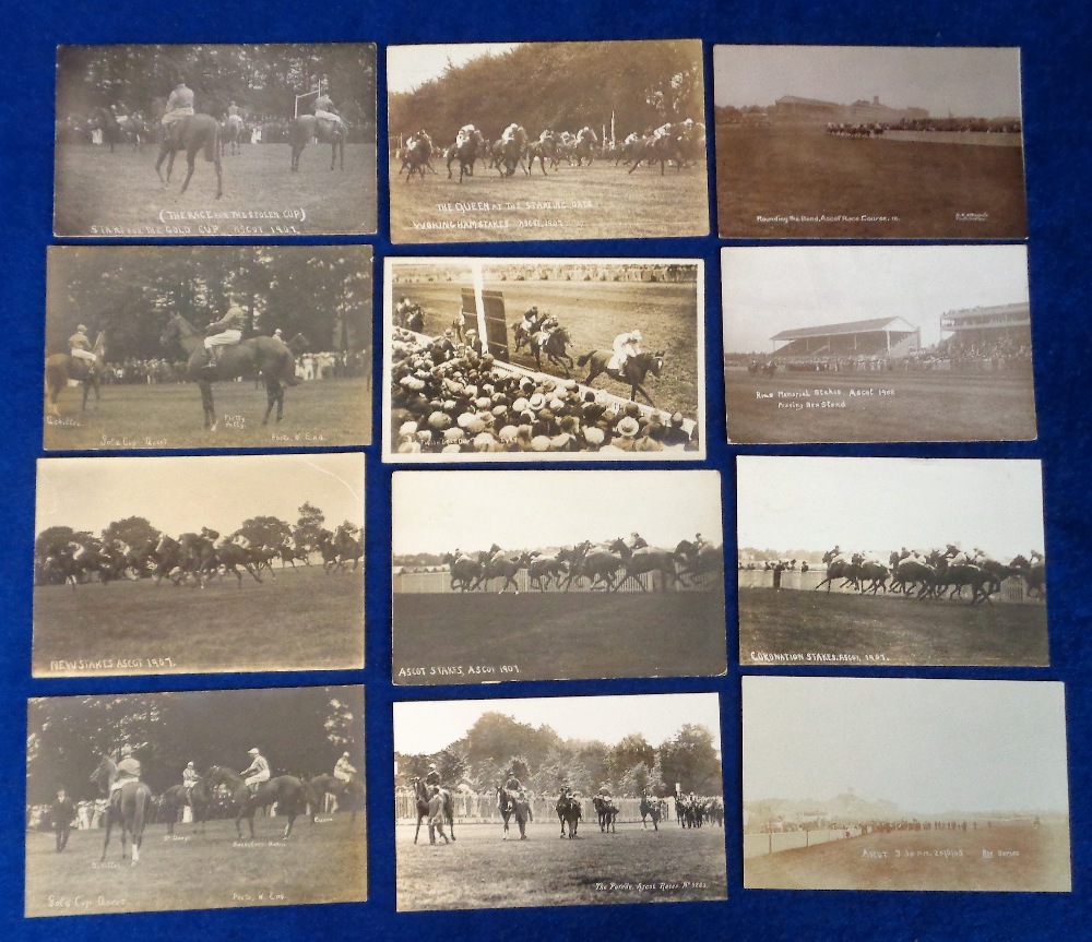 Horseracing, Royal Ascot, a collection of 12 vintage photographic postcards all showing scenes