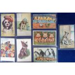 Postcards, Louis Wain, 8 cards featuring pigs (2), dogs (5) and penguins (1), Davidson Bros, E.J.