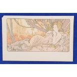 Postcard, Glamour, an Art Nouveau glamour card illustrated by Alphonse Mucha, depicting a