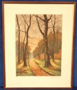 Art, coloured engraving by Ducellier, limited edition number 292 of 850 'Foret de Fontainblau'.
