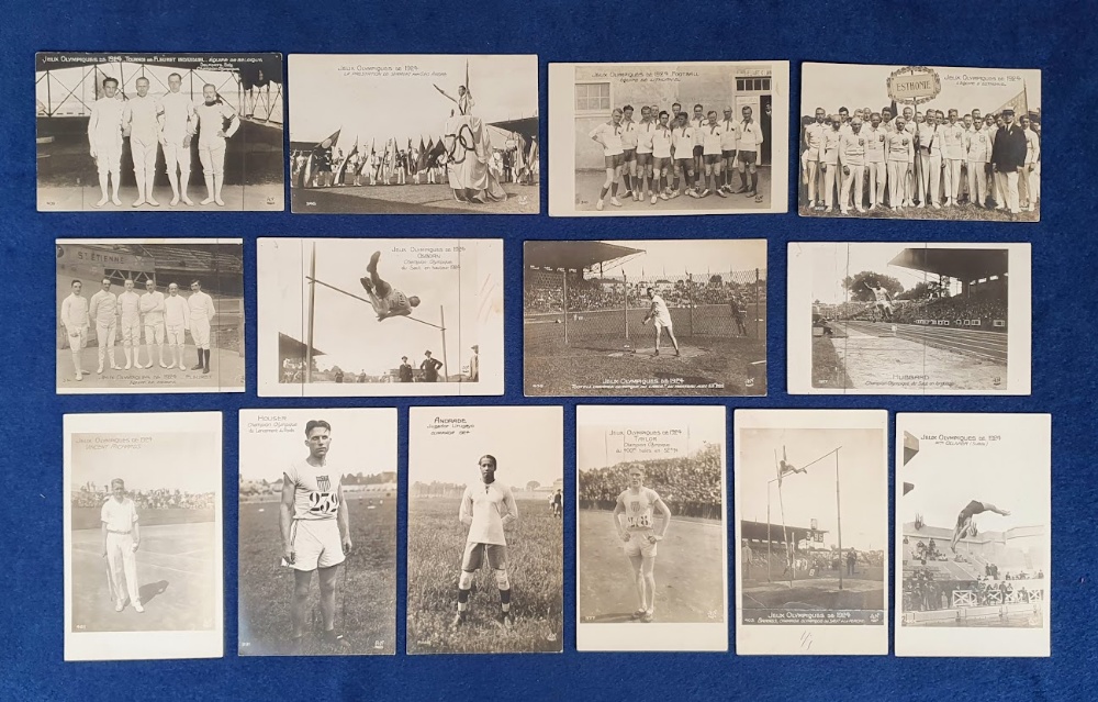 Postcards, Olympics, Paris 1924, RP, inc. Fencing Belgium, Uruguay Footballer Andrade, Osborne