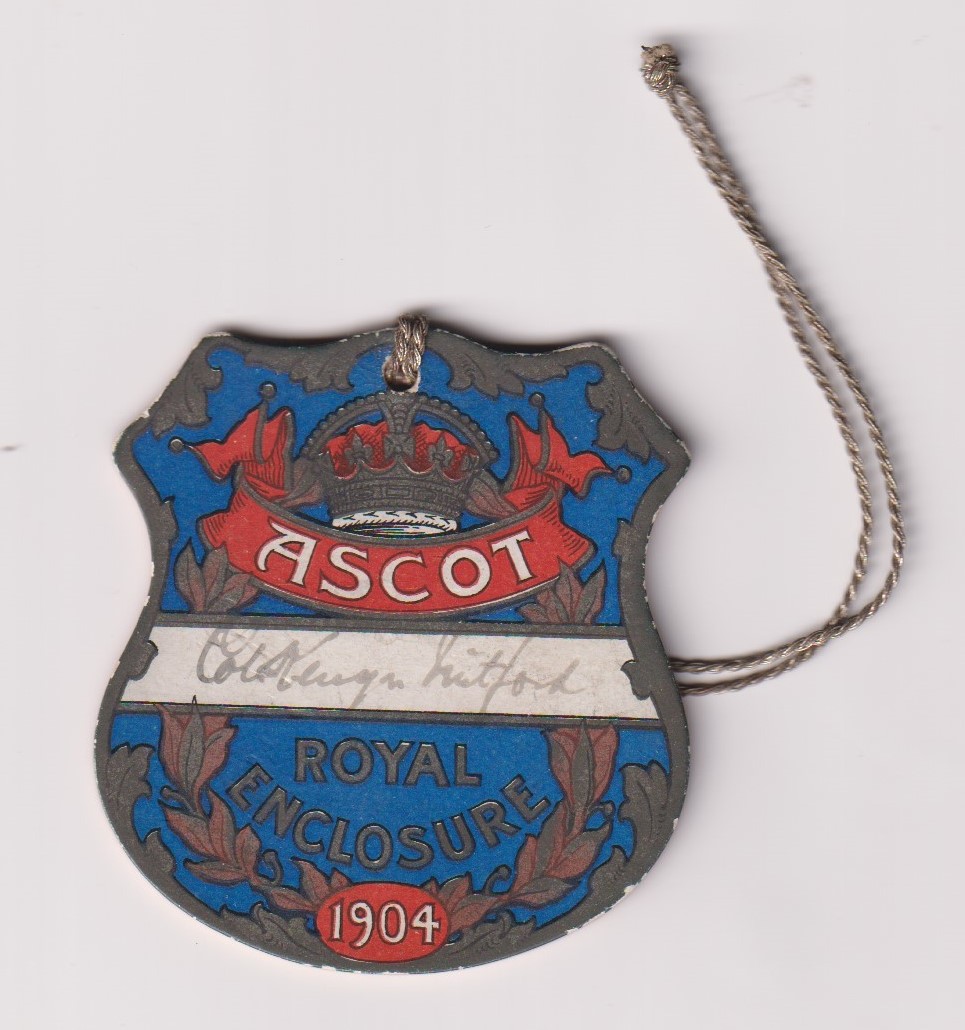 Horseracing, Royal Ascot, a Royal Enclosure card badge for 1904, in the name of Col. Kenyon Mitford,