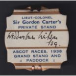 Horseracing, Royal Ascot, a shaped badge for Lieut-Colonel Sir Gordon Carter's Private Stand,
