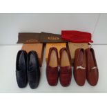 Tod's, 3 pairs of ladies leather loafers to comprise tan size US 6.5 (Europe 37) unworn, burgundy