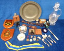 Collectables, an interesting selection of items to include 2 Welsh wooden love spoons, a small