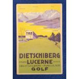 Postcard, Advertising, Golf, advert for Dietschiberg Tramway, Lucerne Switzerland (some age toning