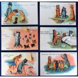 Postcards, Louis Wain, set of 6 cards, Davidson Bros Serie 6123, 'A Cats Life' (6) (gd with some age