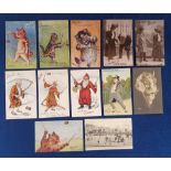 Postcards, a selection of 12 cards relating to the craze of Diabolo with 4 cards illustrated by