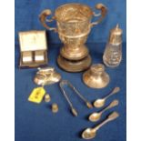 Silver, a collection of items to comprise an ornate trophy hallmarked Chester 1902, silver weight