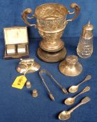 Silver, a collection of items to comprise an ornate trophy hallmarked Chester 1902, silver weight