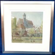 Watercolour, Paul Banning ARSMA, 'The Church and Bridge Moret sur Loing' an attractive framed