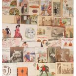 Postcards, a mixed subject selection of approx. 72 cards, with pawn brokers, comic, typewriting,