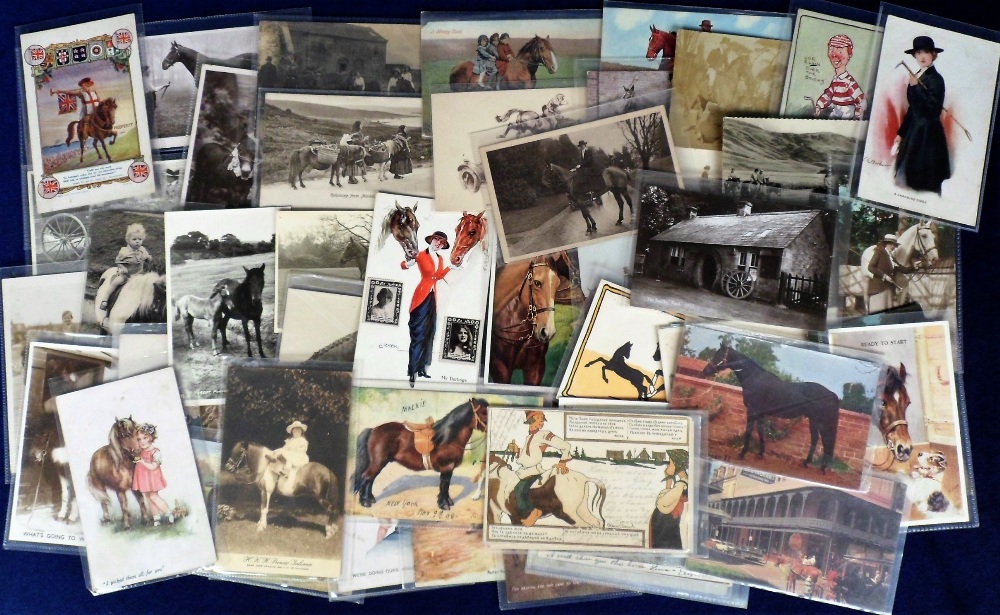 Postcards, Horses and Ponies, 95+ cards showing named racehorses (Gay Boy, Flambeau, Rocksand,