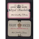 Horseracing, Royal Ascot, two rectangular Royal Household badges 1953 & 1954, printed backs with