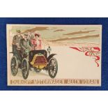 Postcard, Advertising, Motoring, chromo advert for Durkopp Motorwagen, Art nouveau borders,