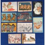 Postcards, Louis Wain, a selection of 10 cards of anthropomorphic cats, with 8 by Louis Wain and 1