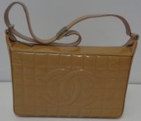 Designer Handbag, Chanel tan quilted patent leath