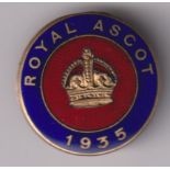 Horseracing, Royal Ascot, circular gold, blue & red, enamelled Official's badge for 1935 with raised