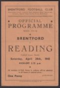 Football programme, Brentford v Reading FLS 28th A
