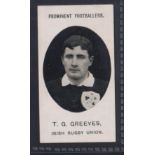 Cigarette card, Taddy, Prominent Footballers (No Footnote), Irish Rugby Union, T G Greeves (vg) (1)