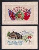 Postcards, Silks, 2 embroidered silks of country names, scarce card of 'Greetings from