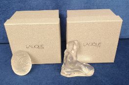 Lalique, 2 boxed glass Lalique ornaments to comprise Statue Sirene Theano mermaid figure ref 1194200