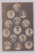 Football postcard, a photographic postcard with inset Footballer's heads, probably a