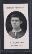Cigarette card, Taddy, Prominent Footballers (No Footnote), Durham City, type card, T Rowland (
