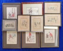 Golf, a collection of 10 framed & glazed vintage artist-drawn Golf prints, various sizes, (gd) (