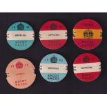 Horseracing, Royal Ascot, a collection of 6 circular card Officials badges for 1946, 1948, 1949,
