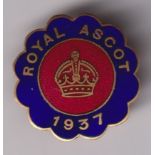 Horseracing, Royal Ascot, circular enamelled Official's badge for 1937 with raised crown