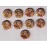Tobacco Pins/Buttons, Australia, ATC, Boer War Leaders 'Cameo', 9 different circular pin badges,