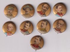 Tobacco Pins/Buttons, Australia, ATC, Boer War Leaders 'Cameo', 9 different circular pin badges,