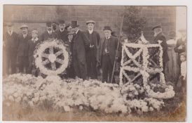 Postcard, Derbyshire, Funeral of Mining Disaster, outside Blackwell Church, wreaths and flowers (