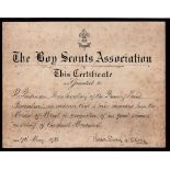 Autograph, a Boy Scouts Association Certificate awarded to Mr Parkinson as recognition of his good