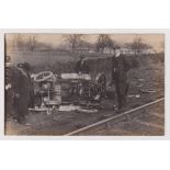 Postcard, Cambridgeshire, Rail and Motor Disaster, RP, smashed car where Alonzo Palmer was killed