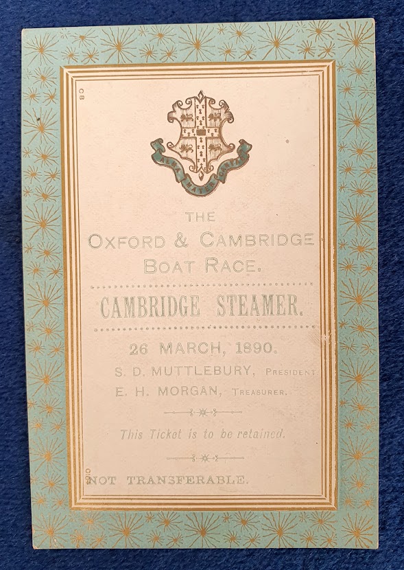 Rowing, a scarce ticket for the Oxford and Cambridge boat race on 20 March 1890, for admittance to