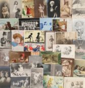 Postcards, Children, a selection of approx. 100 cards RPs, printed and artist drawn featuring