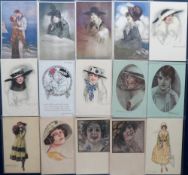 Postcards, Lucien Mauzan, Glamour selection, Girl’s Heads, Romance, Art Deco, Cherubs etc., (vg) (