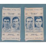 Cigarette cards, Carreras Turf Slides, Footballers, (set, 50 cards) (all in un-cut pairs) (some sl