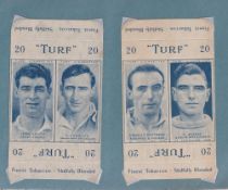 Cigarette cards, Carreras Turf Slides, Footballers, (set, 50 cards) (all in un-cut pairs) (some sl