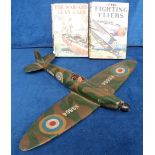 Toys, Books, WW2, a 1940s built wooden spitfire model (missing prop, canopy and wheels) (overall
