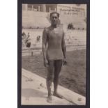 Olympics, Paris 1924, a photographic card showing Hawaiian 'Duke' Kahanamokli, swam in 3 Olympic