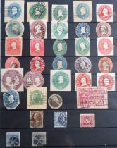 Stamps, Collection of USA stamps 1851-1960, used, housed in a red stockbook. 100s