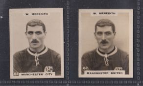 Cigarette cards, Phillips, Footballers (Pinnace), two cards, W. Meredith, no 62, one Manchester