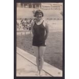 Olympics, Paris 1924, a postcard showing American swimmer Florence Chambers, Chambers finished 4th