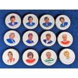 Trade issue, Cadbury's Schweppes, Footballers (set, 12 jam lids) inc. George Best, Bobby Moore,