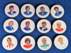 Trade issue, Cadbury's Schweppes, Footballers (set, 12 jam lids) inc. George Best, Bobby Moore,